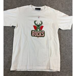 NBA Milwaukee Bucks Shirt Youth Large White Graphic Basketball Sports Tee Y2K